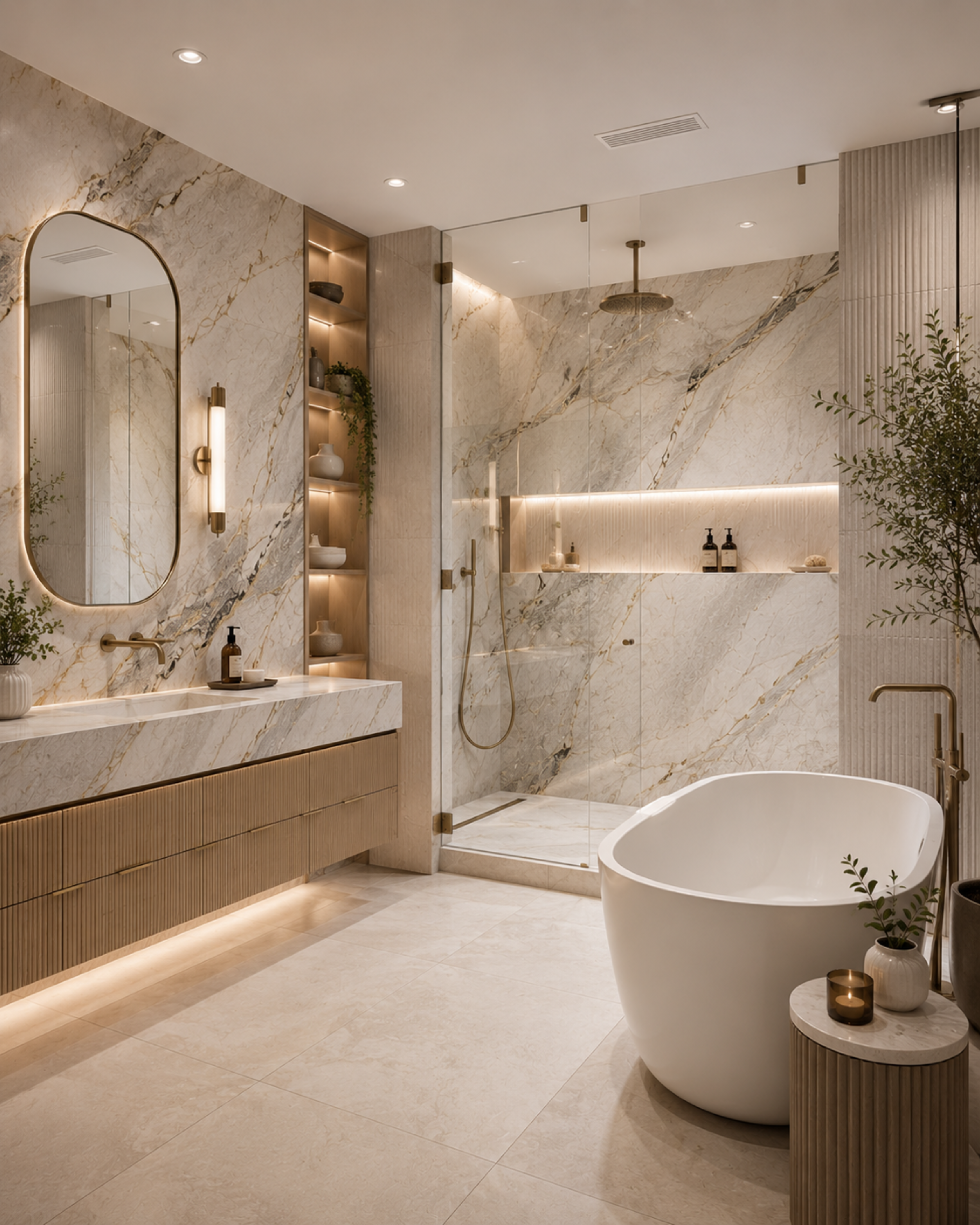 Bathroom remodel — marble shower and freestanding tub